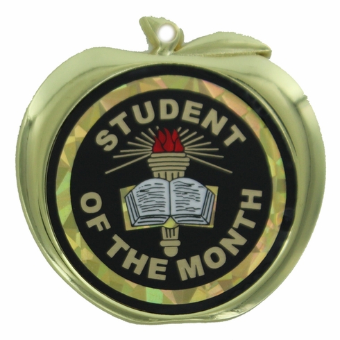 2-1/2 Inch Student of the Month Themed Apple Medal in Gold