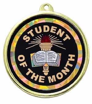 2-1/4 Inch in Diameter Round Student of the Month Medal with Mylar Detailing and Customizable Back