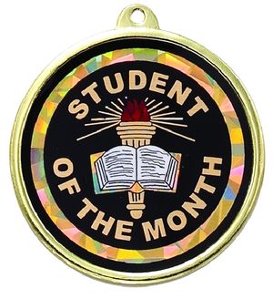 2-1/4 Inch in Diameter Round Student of the Month Medal with Mylar Detailing and Customizable Back