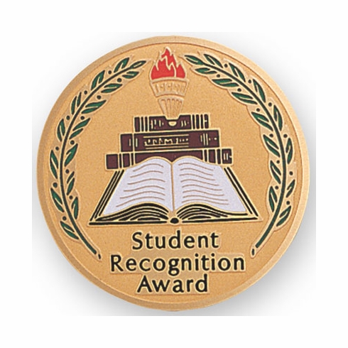 2-Inch in Diameter Round Etched-Enameled Metal Student Recognition Medallion Insert in Gold with Peel-and-Stick Back