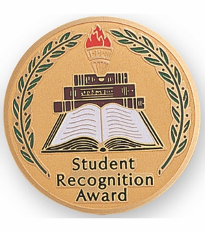 2-Inch in Diameter Round Etched-Enameled Metal Student Recognition Medallion Insert in Gold with Peel-and-Stick Back
