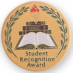 2-Inch in Diameter Round Etched-Enameled Metal Student Recognition Medallion Insert in Gold with Peel-and-Stick Back