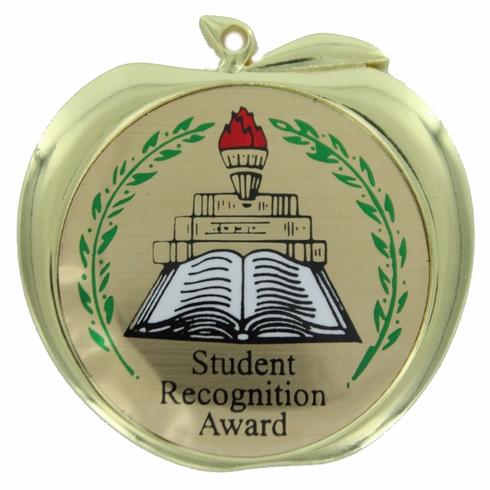 2-1/2 Inch Student Recognition Styled Apple Medal in Gold