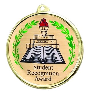 2-1/4 Inch in Diameter Round Student Recognition Medal with Mylar Detailing and Customizable Back