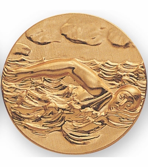 2-Inch in Diameter Round Metal Female Swimming Themed Stamped Insert in Gold or Silver