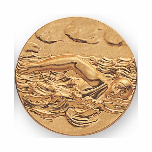 2-Inch in Diameter Round Metal Female Swimming Themed Stamped Insert in Gold or Silver