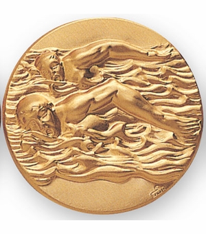 2-Inch in Diameter Round Metal Male Swimming Themed Stamped Insert in Gold