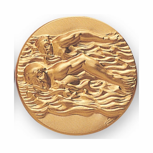 2-Inch in Diameter Round Metal Male Swimming Themed Stamped Insert in Gold