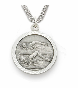 3/4 inch Mens St. Christopher Swimming Medal in Sterling Silver
