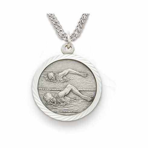 3/4 inch Mens St. Christopher Swimming Medal in Sterling Silver