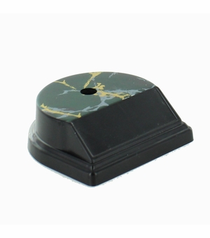SYNTHETIC MARBLEIZED BLACK AND GOLD TROPHY BASE. 1 HOLE COUNTER SUNK. SIZE 3 3/8 INCH X 3 3/4 INCH X 1 1/8 INCH. HOLDS 2 1.2 INCH X 7/8 INCH PLATE.