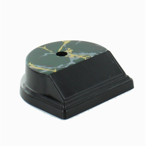 SYNTHETIC MARBLEIZED BLACK AND GOLD TROPHY BASE. 1 HOLE COUNTER SUNK. SIZE 3 3/8 INCH X 3 3/4 INCH X 1 1/8 INCH. HOLDS 2 1.2 INCH X 7/8 INCH PLATE.
