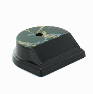 SYNTHETIC MARBLEIZED BLACK AND GOLD TROPHY BASE. 1 HOLE COUNTER SUNK. SIZE 3 3/8 INCH X 3 3/4 INCH X 1 1/8 INCH. HOLDS 2 1.2 INCH X 7/8 INCH PLATE.