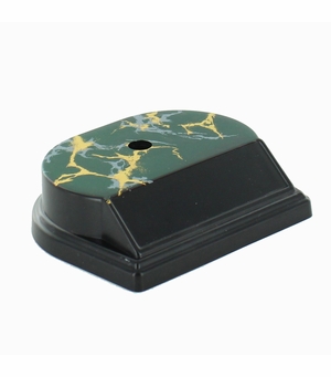 SYNTHETIC MARBLEIZED BLACK AND GOLD TROPHY BASE. 1 HOLE COUNTER SUNK. SIZE 4 1/4 INCH X 3 1/2 INCH X 1 1/8 INCH. HOLDS 3 INCH X 7/8 INCH PLATE.