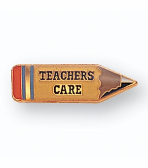 7/8 Inch by 1/2 Inch Etched Enameled 'Teachers Care' Pencil Pin