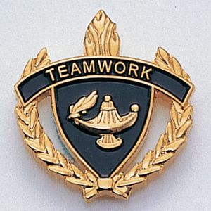 1 INCH WREATH WITH LAMP OF LEARNING TEAMWORK LAPEL PIN
