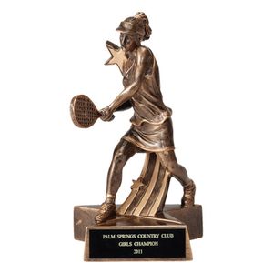TENNIS, FEMALE, 7 1/2 INCH FIGURE TROPHY