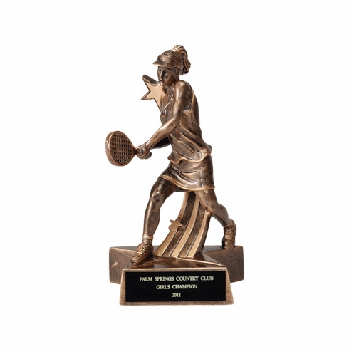 TENNIS, FEMALE, 7 1/2 INCH FIGURE TROPHY
