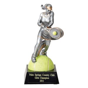 TENNIS, FEMALE, 7 1/2 INCH RESIN TROPHY