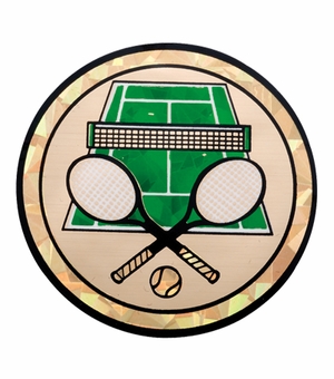 2 Inch in Diameter Round Tennis Themed Insert with Mylar Detailing
