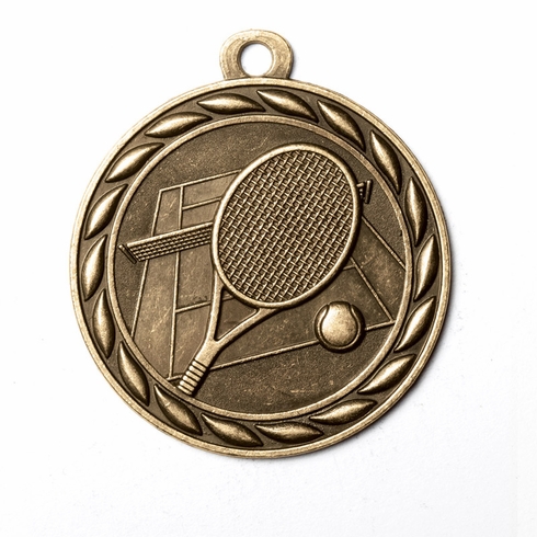 Metal 2-Inch in Diameter Round Tennis Medal with Cutomizable Back in Multiple Colors