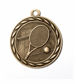 Metal 2-Inch in Diameter Round Tennis Medal with Cutomizable Back in Multiple Colors