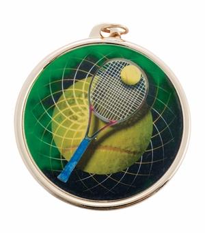 2-1/4 Inch in Diameter Round Gold Tennis Themed Multicolored Mylar Medal with Customizable Back