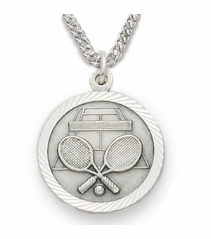 3/4 Inch Tennis Themed St. Christopher Medal in Sterling Silver