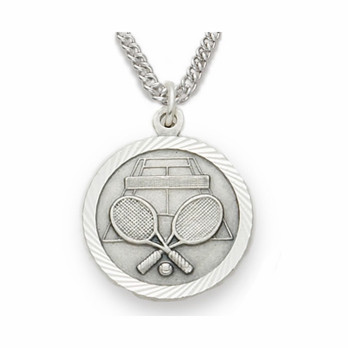 3/4 Inch Tennis Themed St. Christopher Medal in Sterling Silver