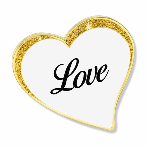 TEST ITEM - DO NOT ORDER!!! - 1 INCH MODERN SPARKLED WHITE ENAMELED HEART WITH GOLD BORDER LAPEL PIN