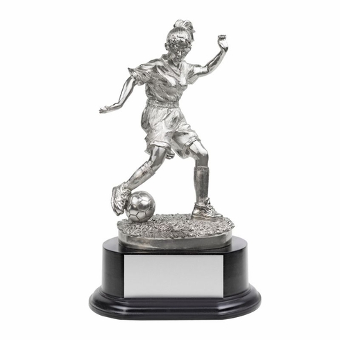 TEST ITEM - DO NOT ORDER!!! - 11 INCH ELECTROPLATED SILVER SOCCER FEMALE FIGURE TROPHY