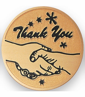 2-Inch in Diameter Round Etched-Enameled Metal 'Thank You' Medallion Insert in Gold with Peel-and-Stick Back