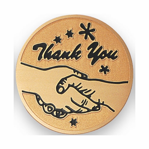 2-Inch in Diameter Round Etched-Enameled Metal 'Thank You' Medallion Insert in Gold with Peel-and-Stick Back