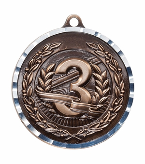 2 Inch Brass and Diamond Third Place Medal in Bronze with Customizable Back