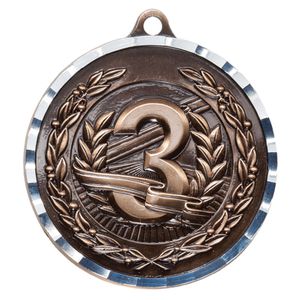 2 Inch Brass and Diamond Third Place Medal in Bronze with Customizable Back