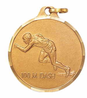 1-1/4 Inch Die-Struck Mens 100 Meter Dash Medal in Gold, Silver, or Bronze