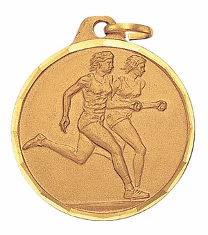 1-1/4 Inch Die-Struck Female Running Medal in Gold, Silver, or Bronze