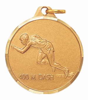 1-1/4 Inch Die-Struck Mens 400 Meter Dash Medal in Gold, Silver, or Bronze