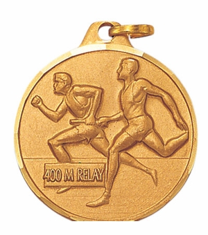 1-1/4 Inch Die-Struck Mens 400 Meter Relay Medal in Gold, Silver, or Bronze