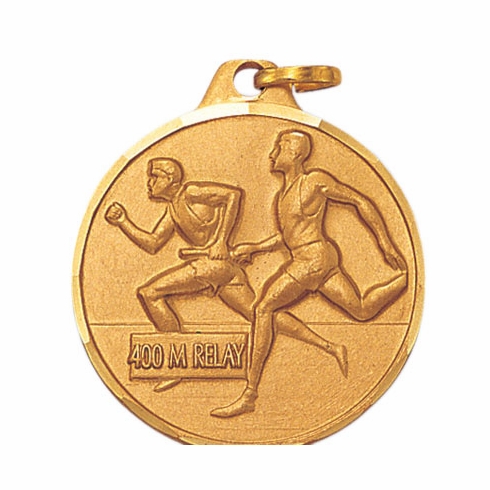 1-1/4 Inch Die-Struck Mens 400 Meter Relay Medal in Gold, Silver, or Bronze