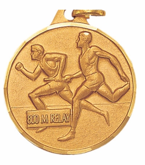 1-1/4 Inch Die-Struck Mens 800 Meter Relay Medal in Gold, Silver, or Bronze