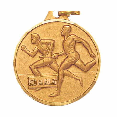 1-1/4 Inch Die-Struck Mens 800 Meter Relay Medal in Gold, Silver, or Bronze