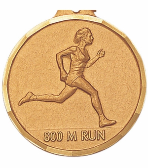 1-1/4 Inch Die-Struck Womens 800 Meter Run Medal in Gold, Silver, or Bronze