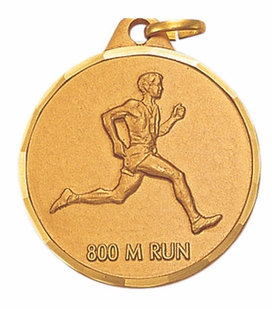1-1/4 Inch Die-Struck Mens 800 Meter Run Medal in Gold, Silver, or Bronze