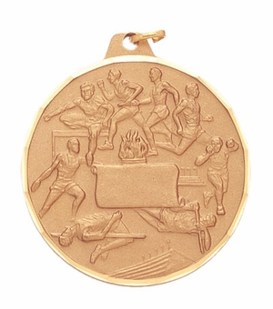 2 Inch Mens Track Event Medal in Gold, Silver, or Bronze, with Customizable Back