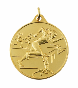1-1/2 Inch Womens Track and Field Medal in Gold, Silver, or Bronze with Customizable Back