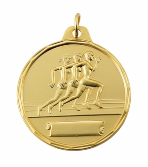 1-1/2 Inch Womens Track Themed Medal in Gold, Silver, or Bronze with Customizable Back