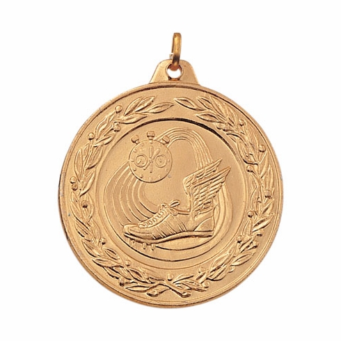 2 Inch Die-Struck Track Themed Medal with Antique Finish in Gold, Silver, or Bronze
