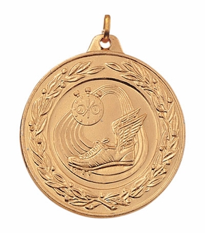 2 Inch Die-Struck Track Themed Medal with Antique Finish in Gold, Silver, or Bronze