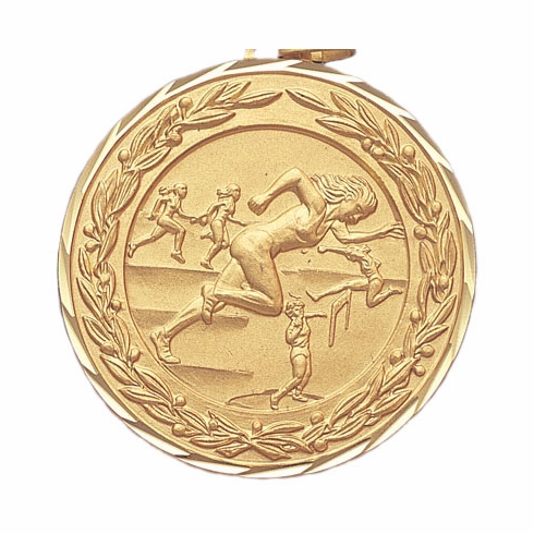 2 Inch Die-Struck Womens Track and Field Medal in Gold, Silver, or Bronze